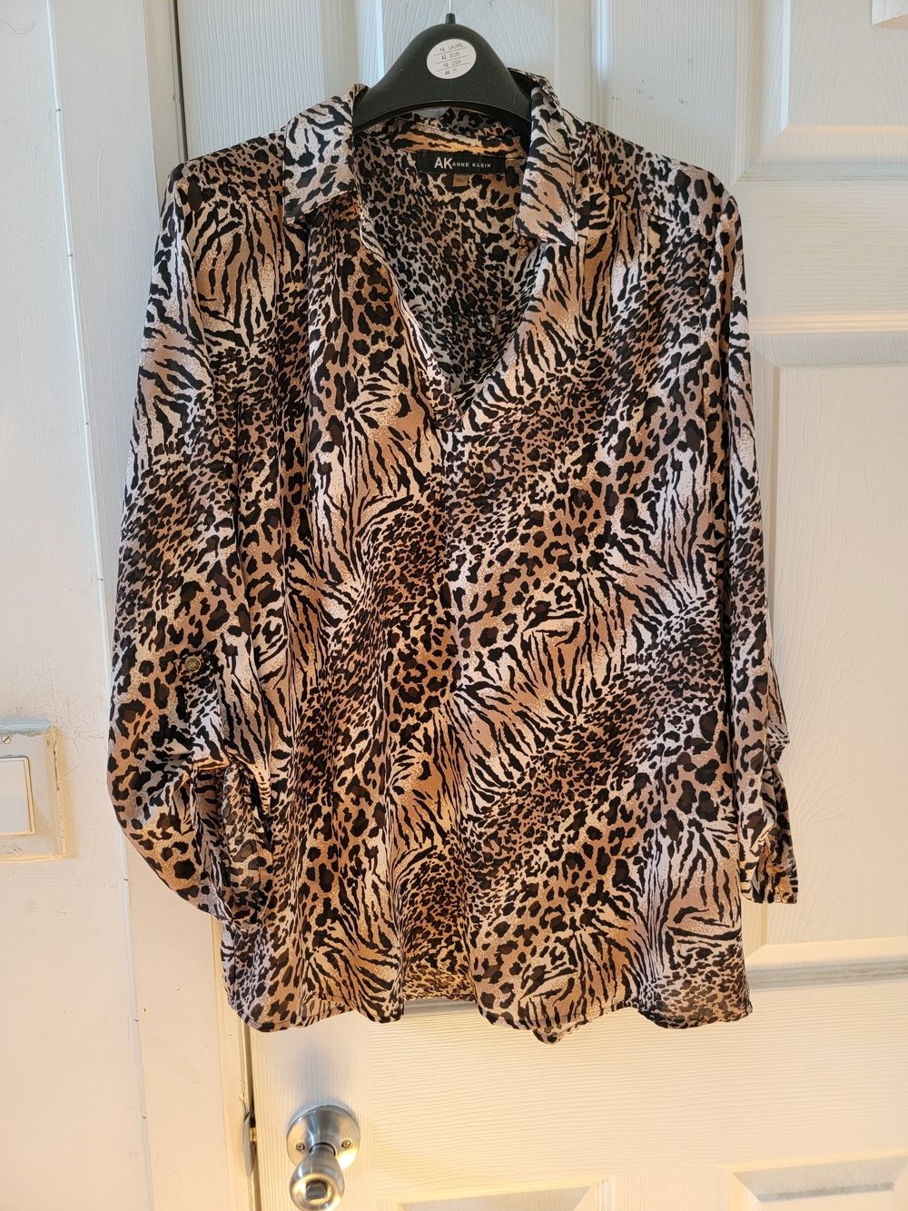 Anne Klein Tan & Black Mixed Animal Print Blouse